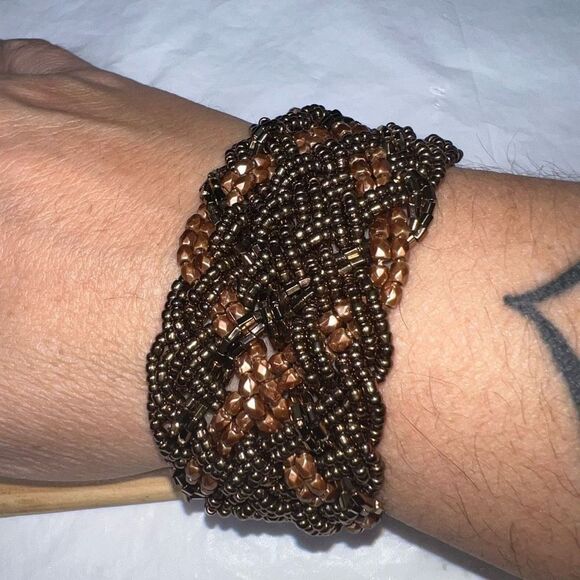 Vintage Seed Bead Braided Thick Cuff Bracelet - Picture 4 of 4